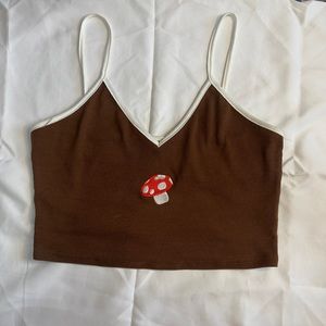 Cute small brown tank top with mushroom detail
